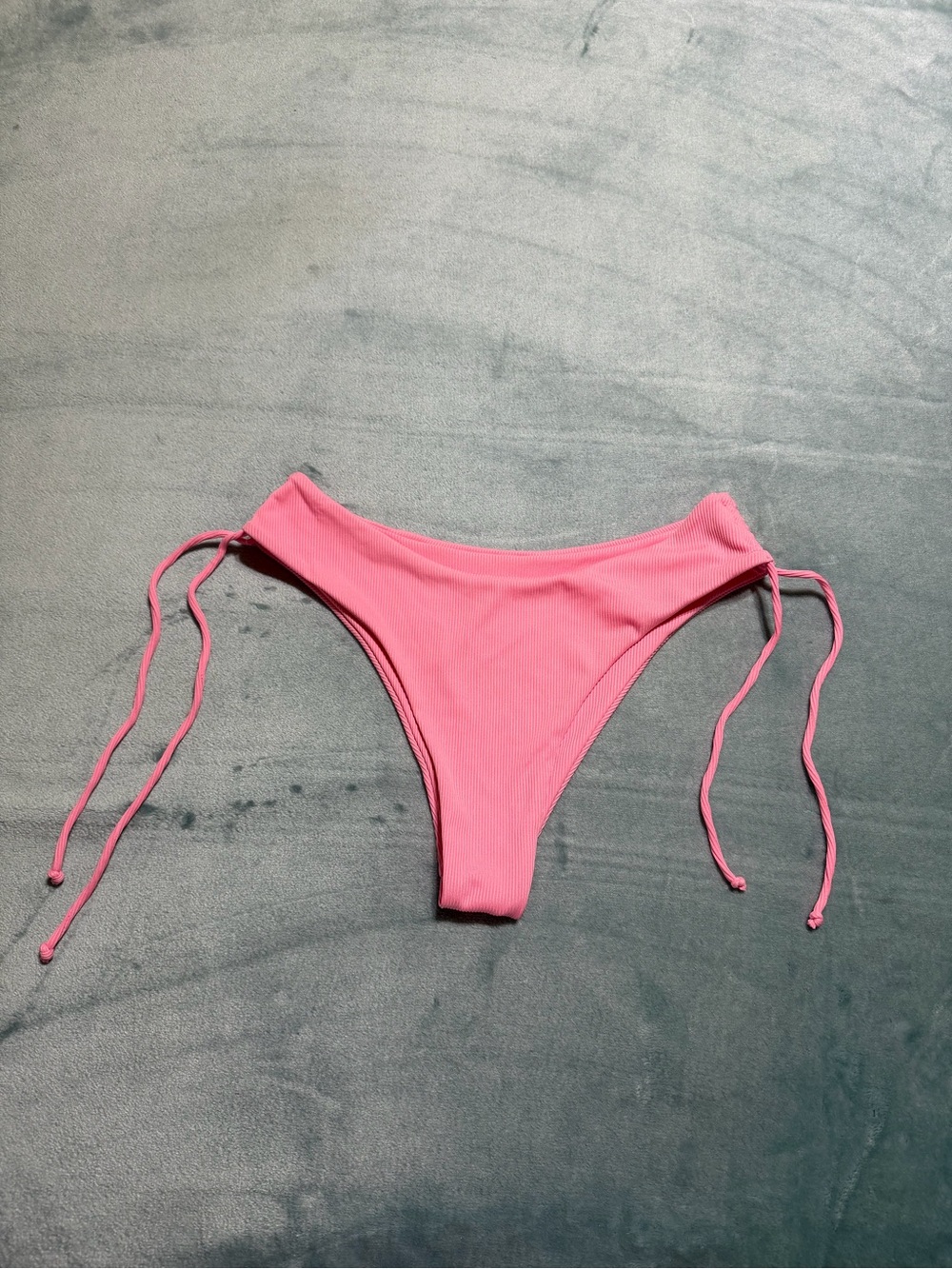 Women's Pink Ribbed Tie-Side Bikini Bottom